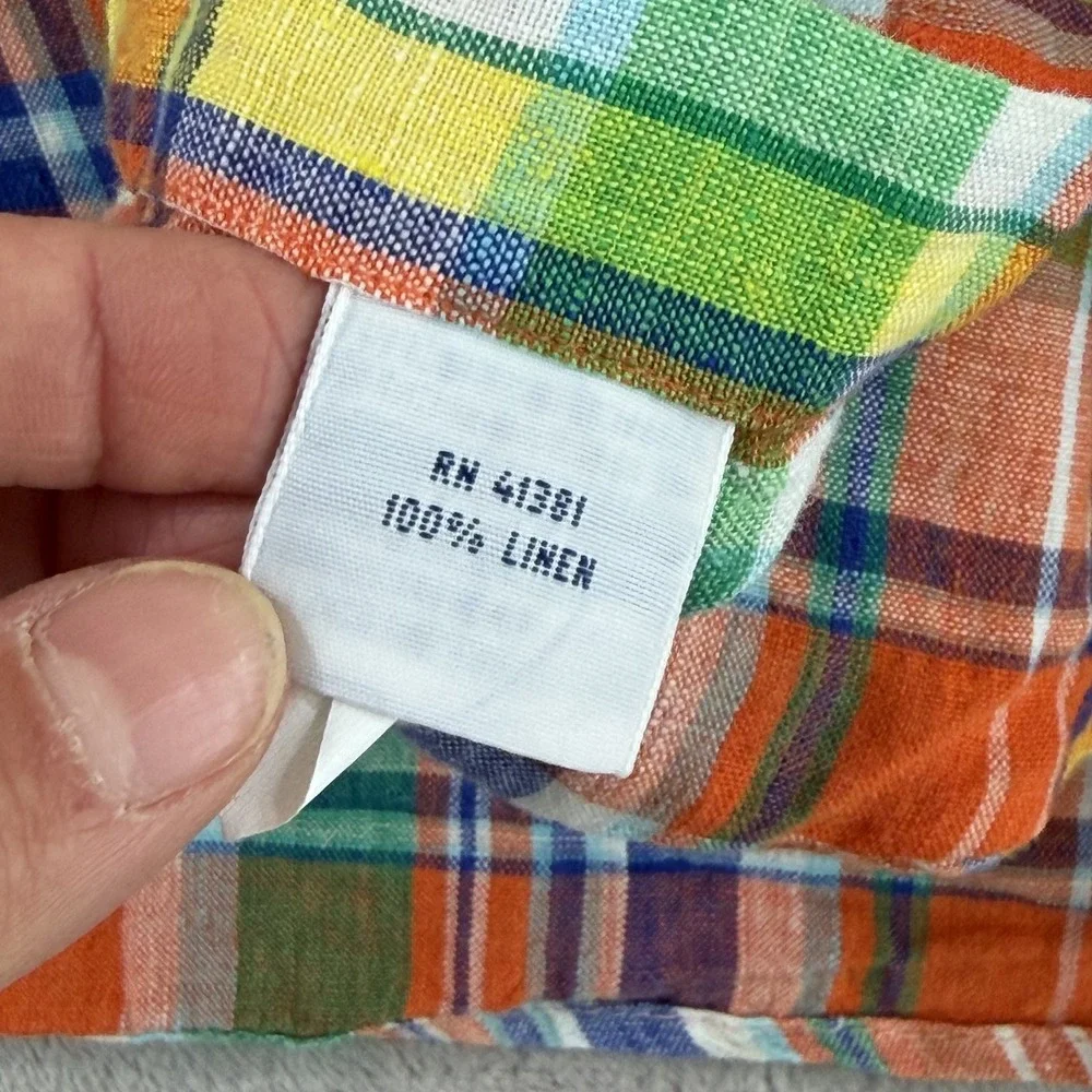 Polo Ralph Lauren 100% Linen Multi Madras Plaid Work Shirt Men Large Pony Preppy